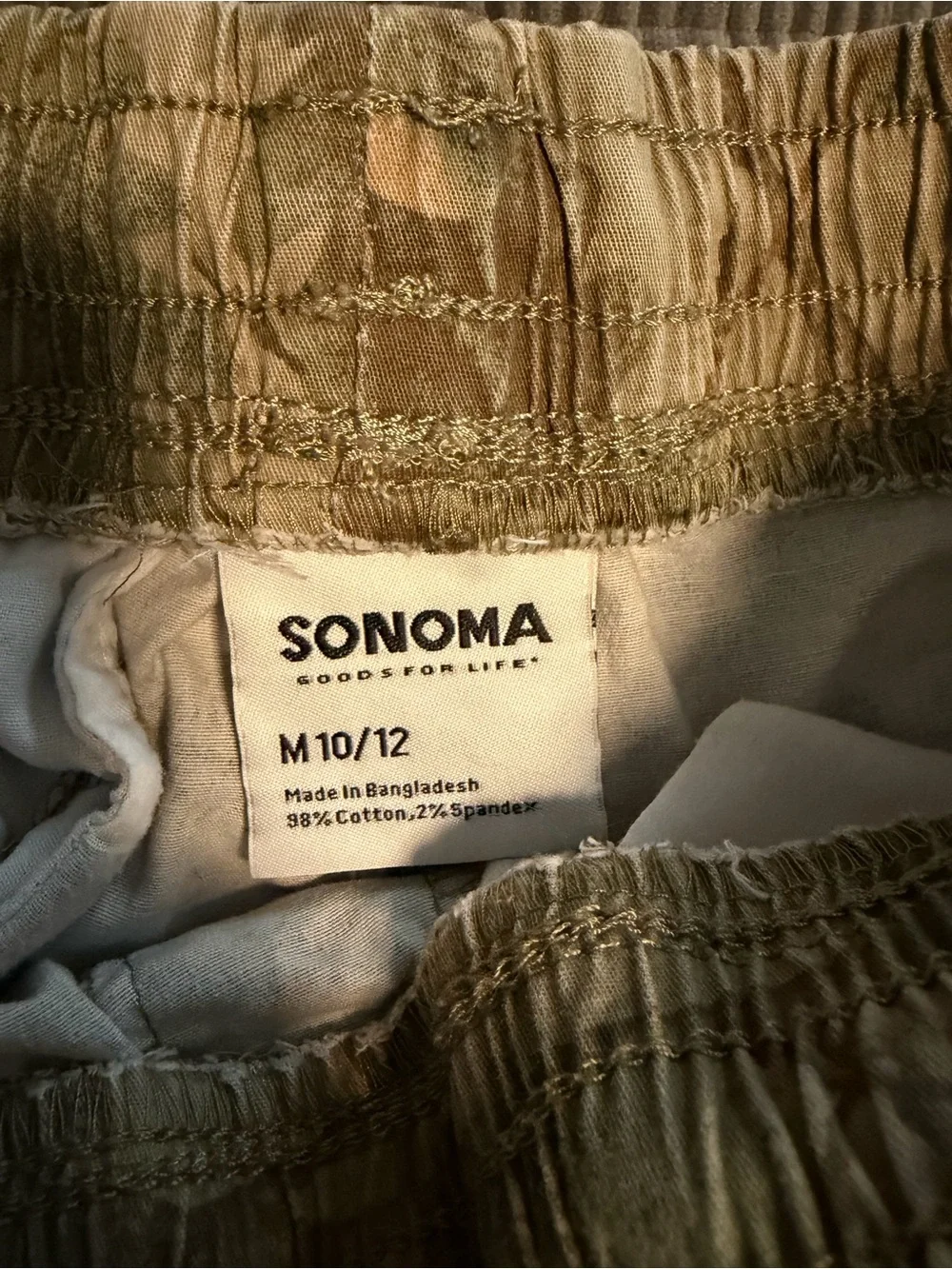 Sonoma Olive Green Cargo Pants with Tan Accents